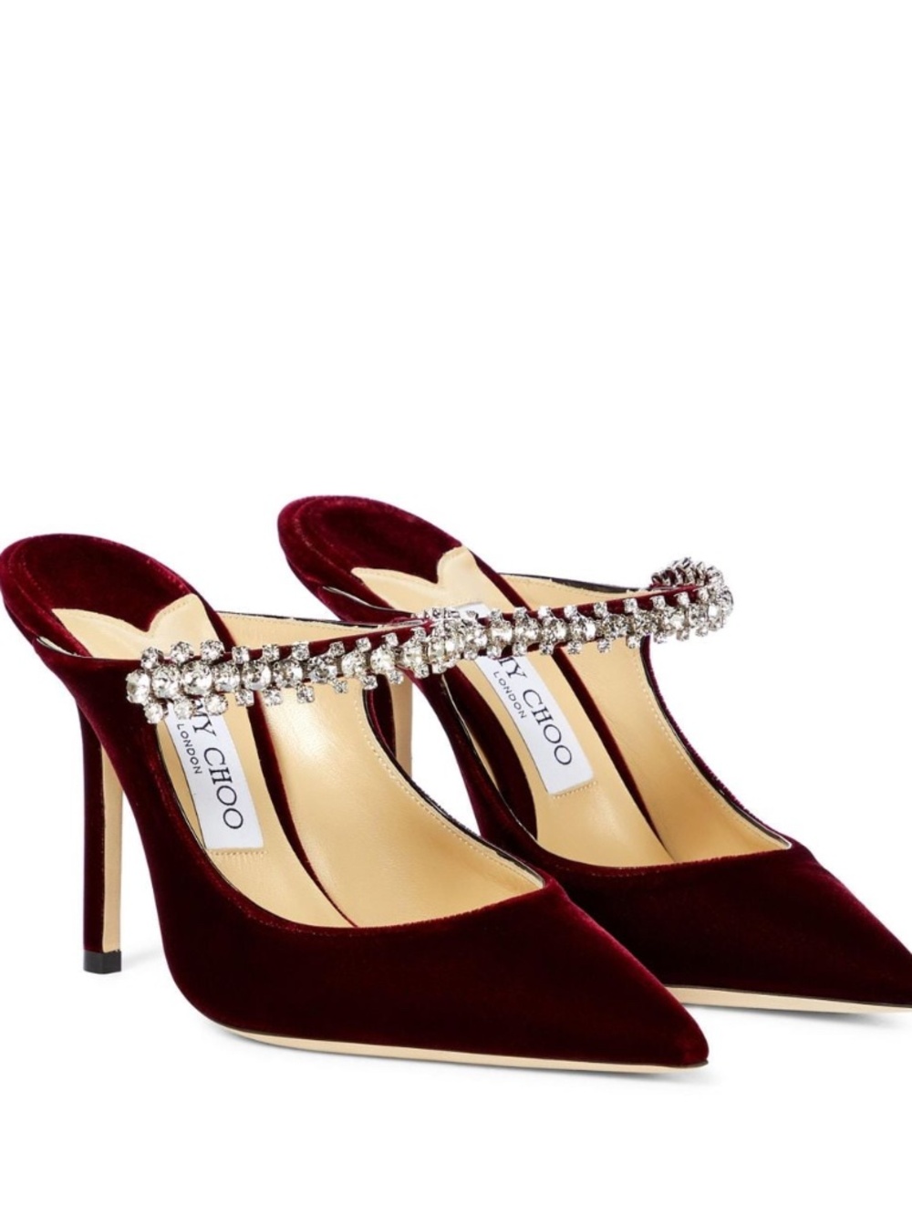 NWT Jimmy Choo Bing Velvet Crystal Mules Burgundy